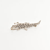 Sterling Silver Cannetille Lizard Brooch, Pebbled Silver Gecko Label Pin, Estate Jewelry, 2.25" L