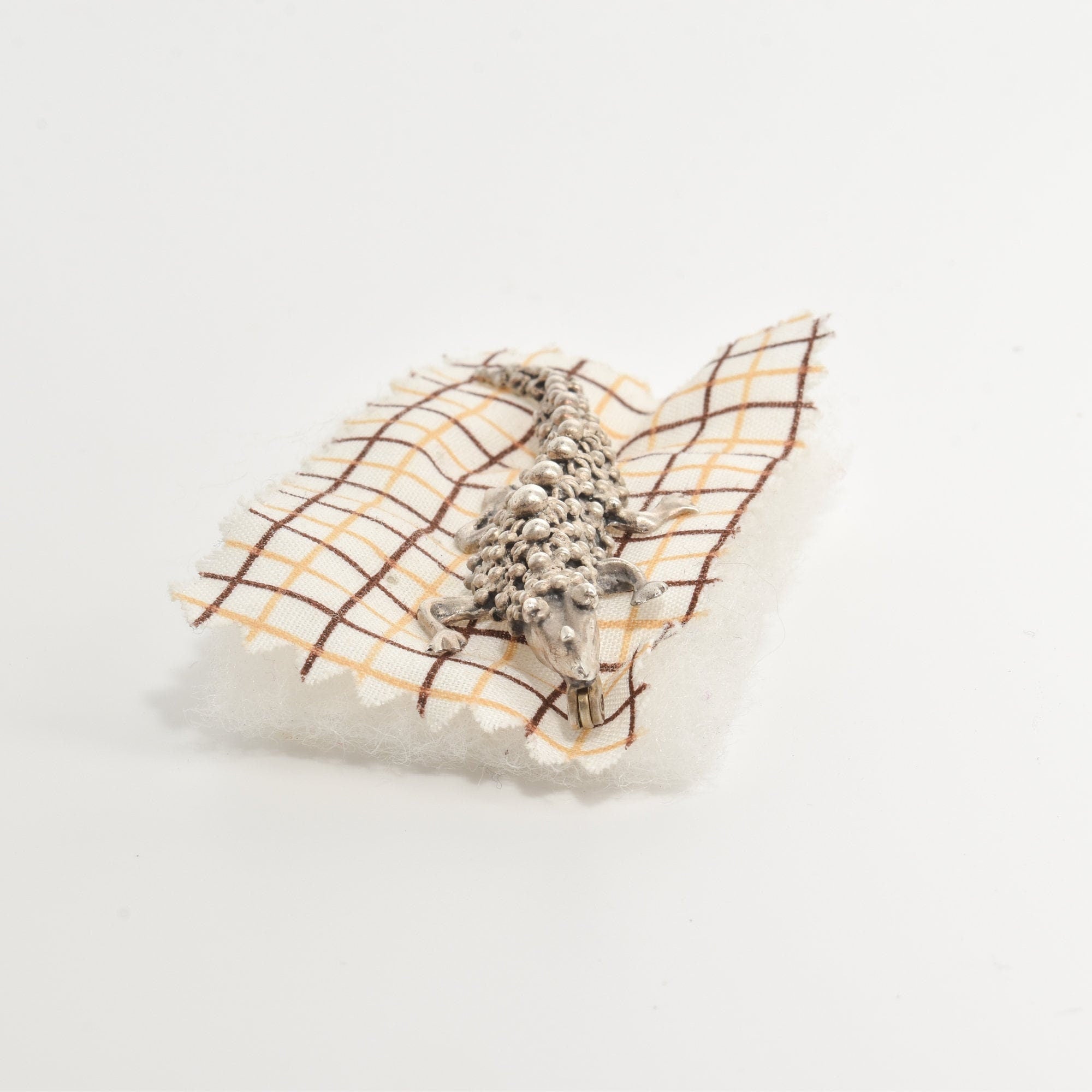 Sterling Silver Cannetille Lizard Brooch, Pebbled Silver Gecko Label Pin, Estate Jewelry, 2.25" L