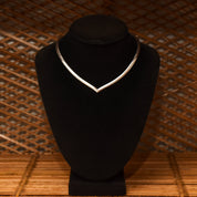 Italian Sterling Silver Chevron Omega Necklace, Modernist V-Shaped Choker, Estate Jewelry, 15.75"