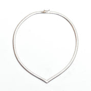 Italian Sterling Silver Chevron Omega Necklace, Modernist V-Shaped Choker, Estate Jewelry, 15.75"