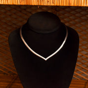 Italian Sterling Silver Chevron Omega Necklace, Modernist V-Shaped Choker, Estate Jewelry, 15.75"