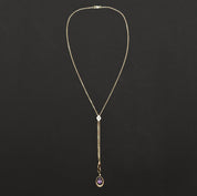 10K Amethyst Seed Pearl Watch/Lorgnette Chain Lavaliere Necklace W/ Slide, Mourning Jewelry, 22" L