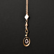 10K Amethyst Seed Pearl Watch/Lorgnette Chain Lavaliere Necklace W/ Slide, Mourning Jewelry, 22" L