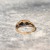 Art Deco 14K Three-Stone Diamond Engagement Ring, Two-Tone Gold Ring, Floral Motifs, Estate Jewelry, 7 1/2 US