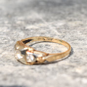 Art Deco 14K Three-Stone Diamond Engagement Ring, Two-Tone Gold Ring, Floral Motifs, Estate Jewelry, 7 1/2 US