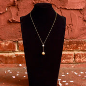 Estate 18K Diamond Ball Drop Lariat Necklace, Diamond Cluster Pendant, Yellow Gold Rolo Chain, 18" L