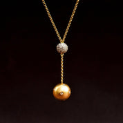 Estate 18K Diamond Ball Drop Lariat Necklace, Diamond Cluster Pendant, Yellow Gold Rolo Chain, 18" L