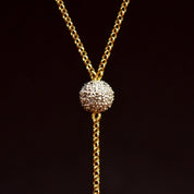Estate 18K Diamond Ball Drop Lariat Necklace, Diamond Cluster Pendant, Yellow Gold Rolo Chain, 18" L