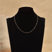 Italian Figaro Chain In 14K Yellow Gold, 2mm Solid Gold Link Necklace, Estate Jewelry, 15 3/4"
