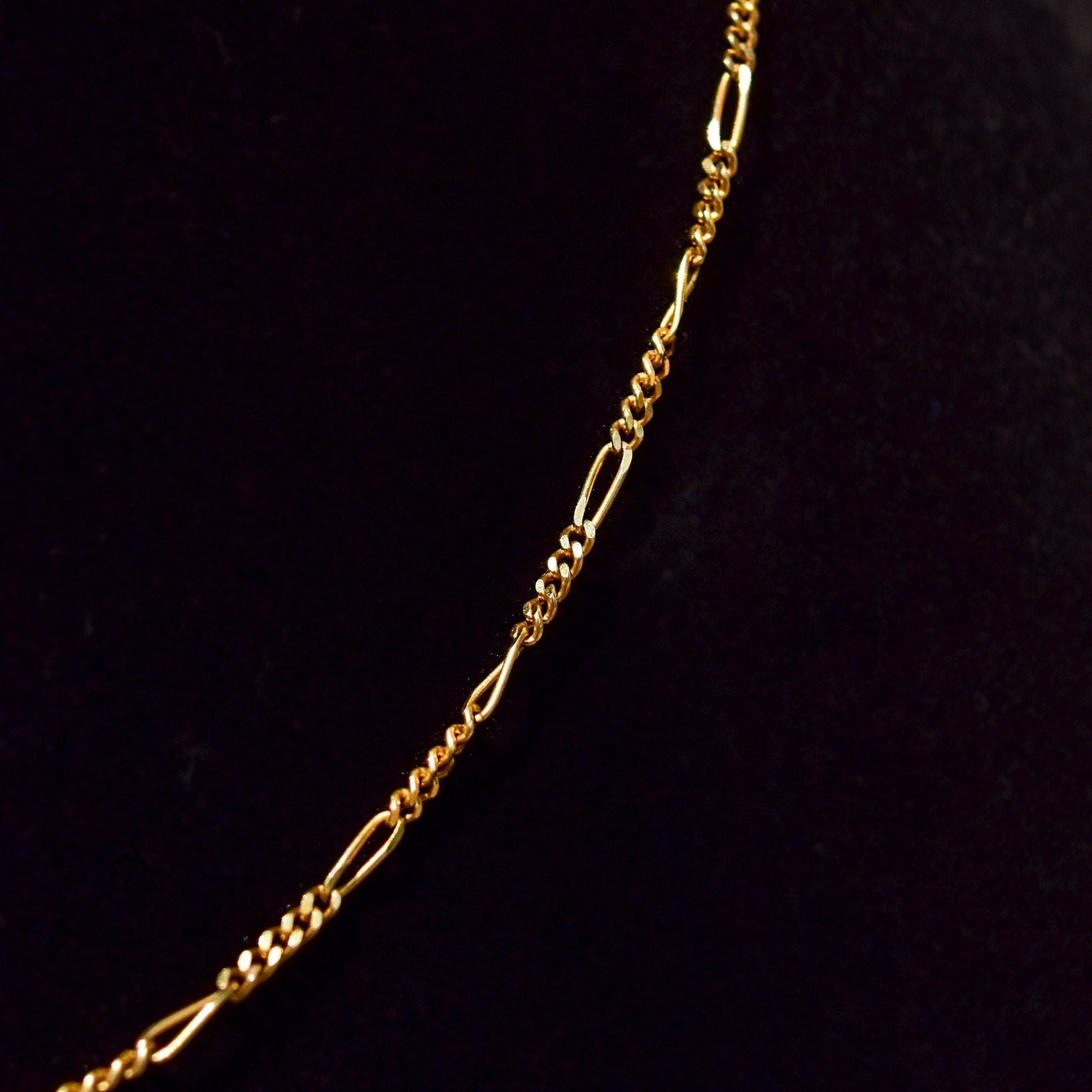 Italian Figaro Chain In 14K Yellow Gold, 2mm Solid Gold Link Necklace, Estate Jewelry, 15 3/4"