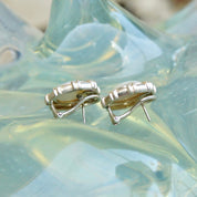 Sterling Silver Mother Of Pearl Button Studs, Iridescent Cabochon, Omega Back Earrings, 3/4"