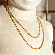 Solid 18K Yellow Gold Figaro Chain, 3mm Alternating Links, Unisex Gold Chain, Estate Jewelry, 23 3/4" L