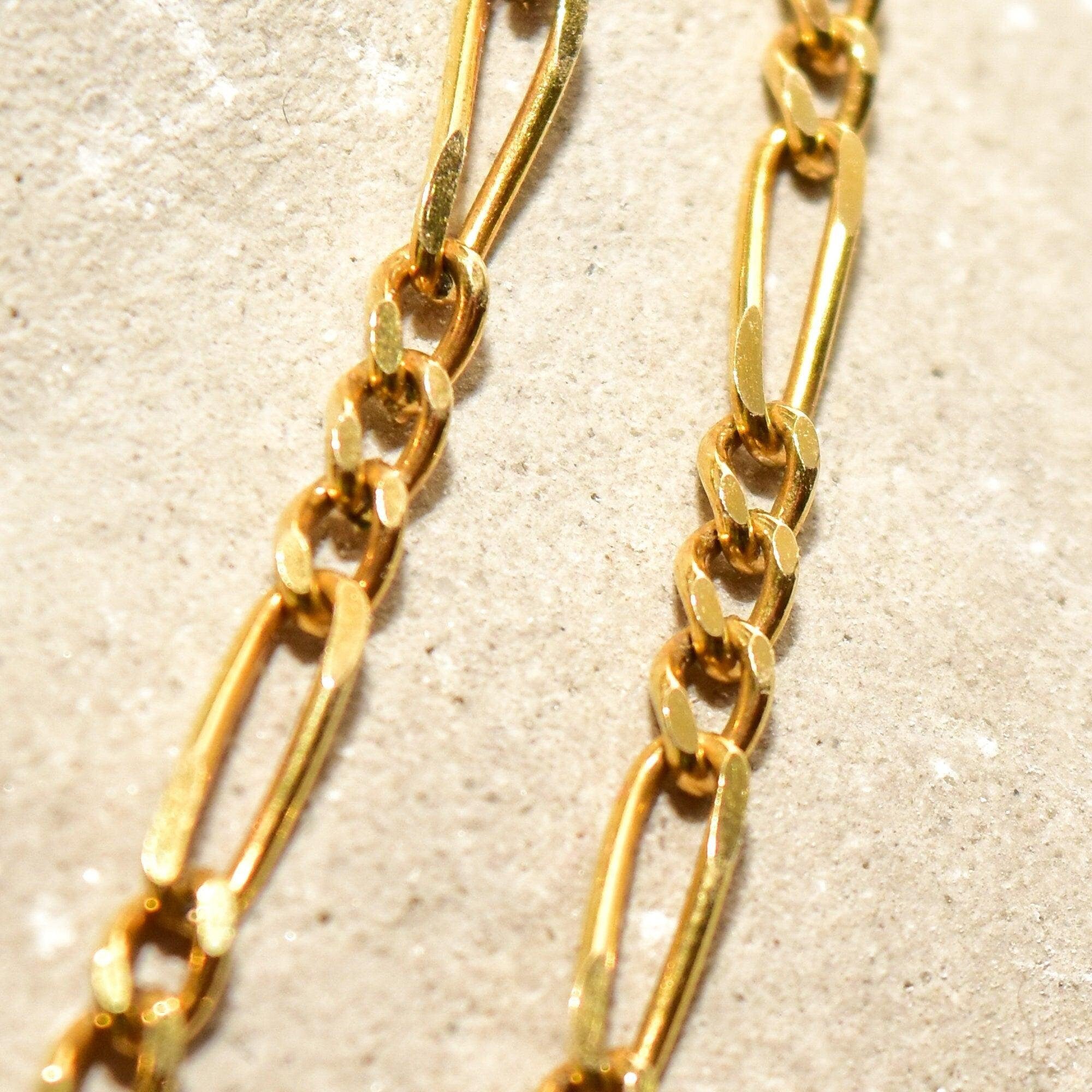 Solid 18K Yellow Gold Figaro Chain, 3mm Alternating Links, Unisex Gold Chain, Estate Jewelry, 23 3/4" L