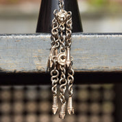 Antique Chinese Sterling Silver Repousse Opera Ring With Long Dangle Charm, Chased Floral & Bird Motif, Adjustable