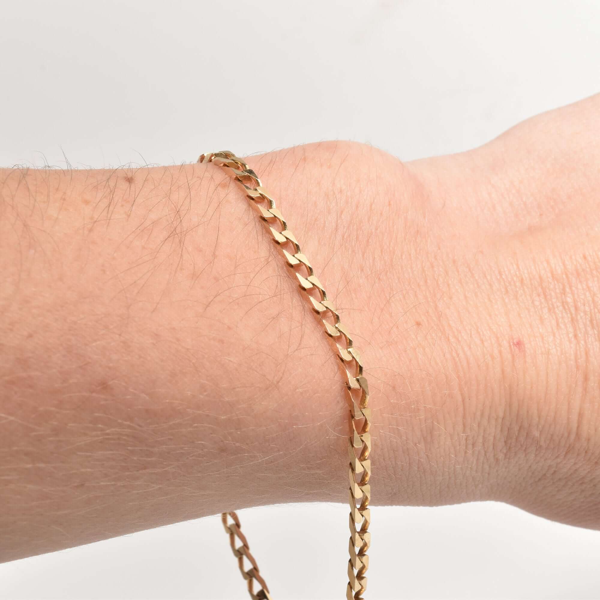 Italian 14K Curb Link Bracelet, Solid 3.5mm Yellow Gold Chain, Men's Jewelry, Estate Jewelry, 8" L