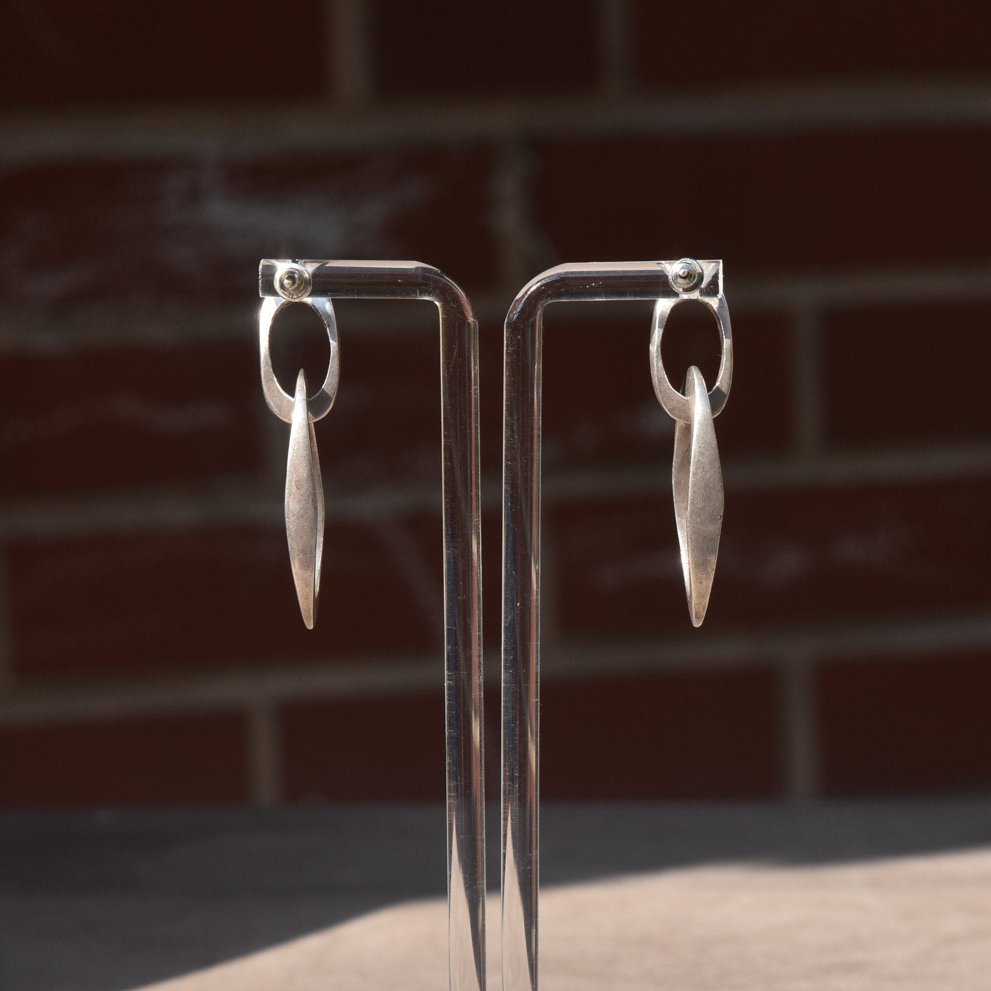 Industrial Sterling Silver Chain Link Earrings, Chunky Modernist Dangle Earrings, 4.5cm