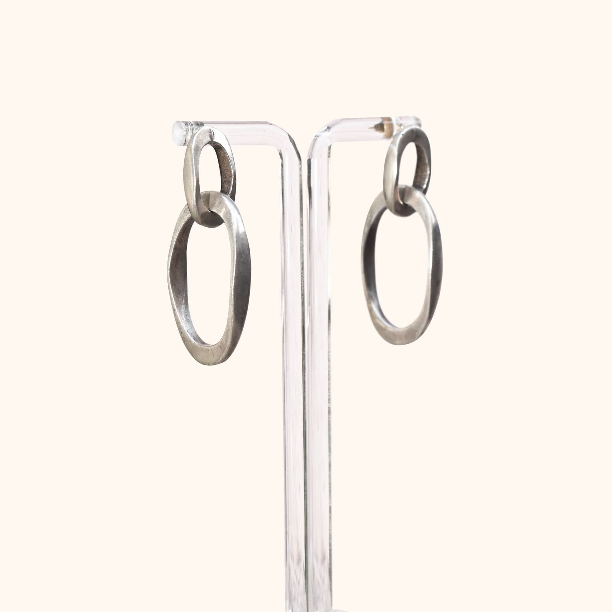 Industrial Sterling Silver Chain Link Earrings, Chunky Modernist Dangle Earrings, 4.5cm