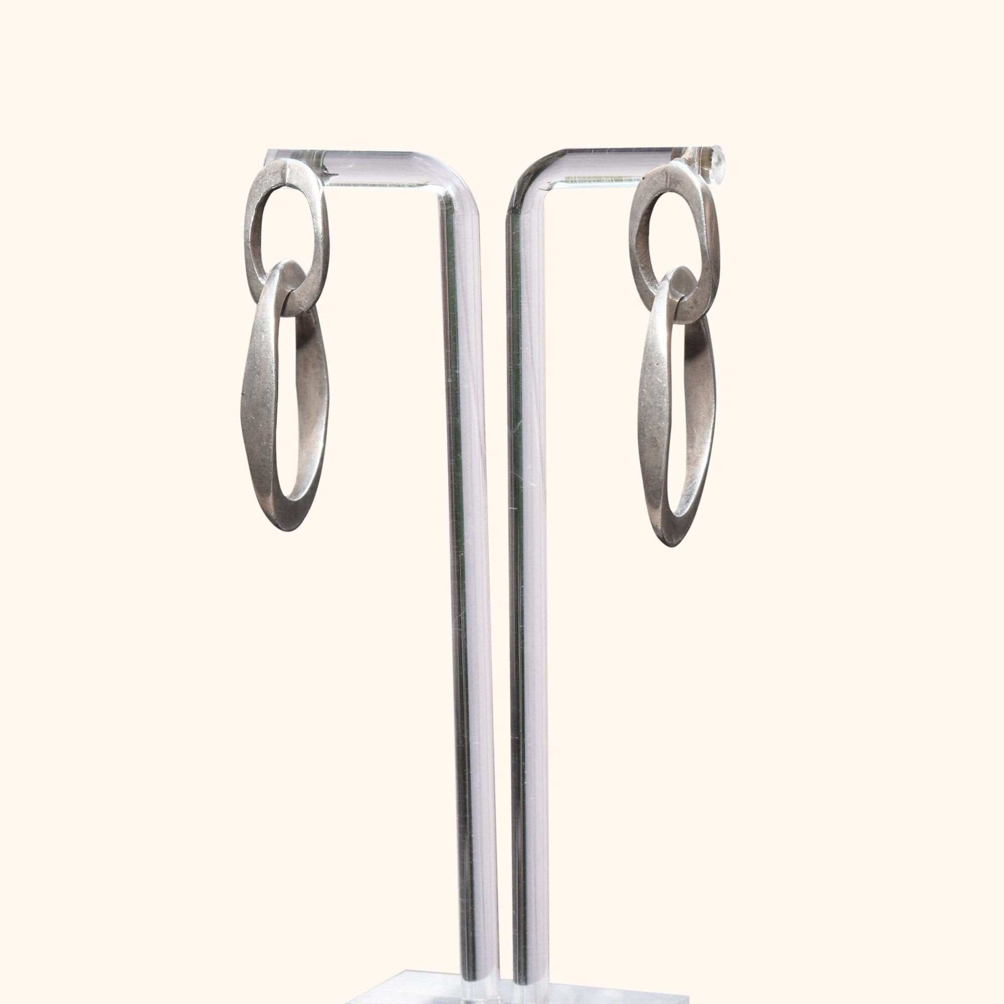 Industrial Sterling Silver Chain Link Earrings, Chunky Modernist Dangle Earrings, 4.5cm
