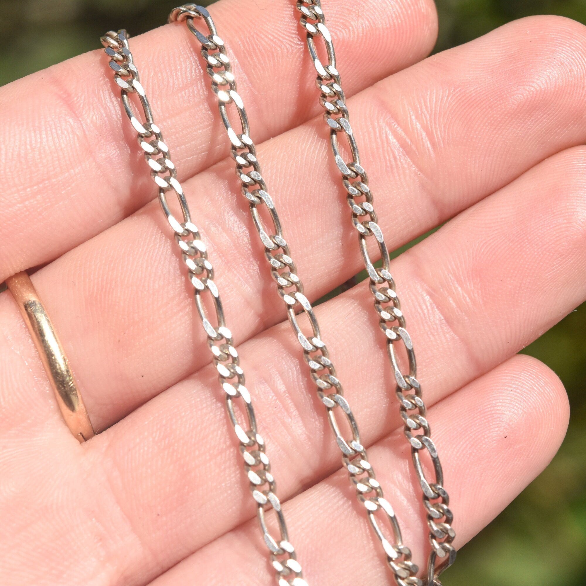 Italian Sterling Silver Figaro Chain, Classic 3mm Link Necklace, Vintage Unisex Chain, 19.75" L