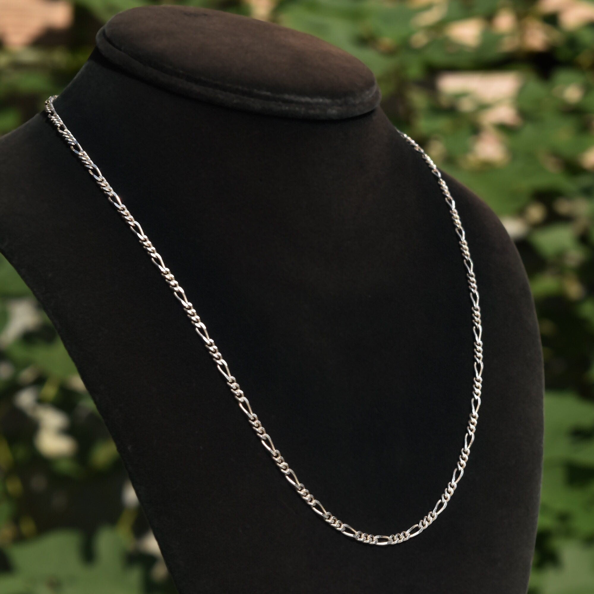 Italian Sterling Silver Figaro Chain, Classic 3mm Link Necklace, Vintage Unisex Chain, 19.75" L