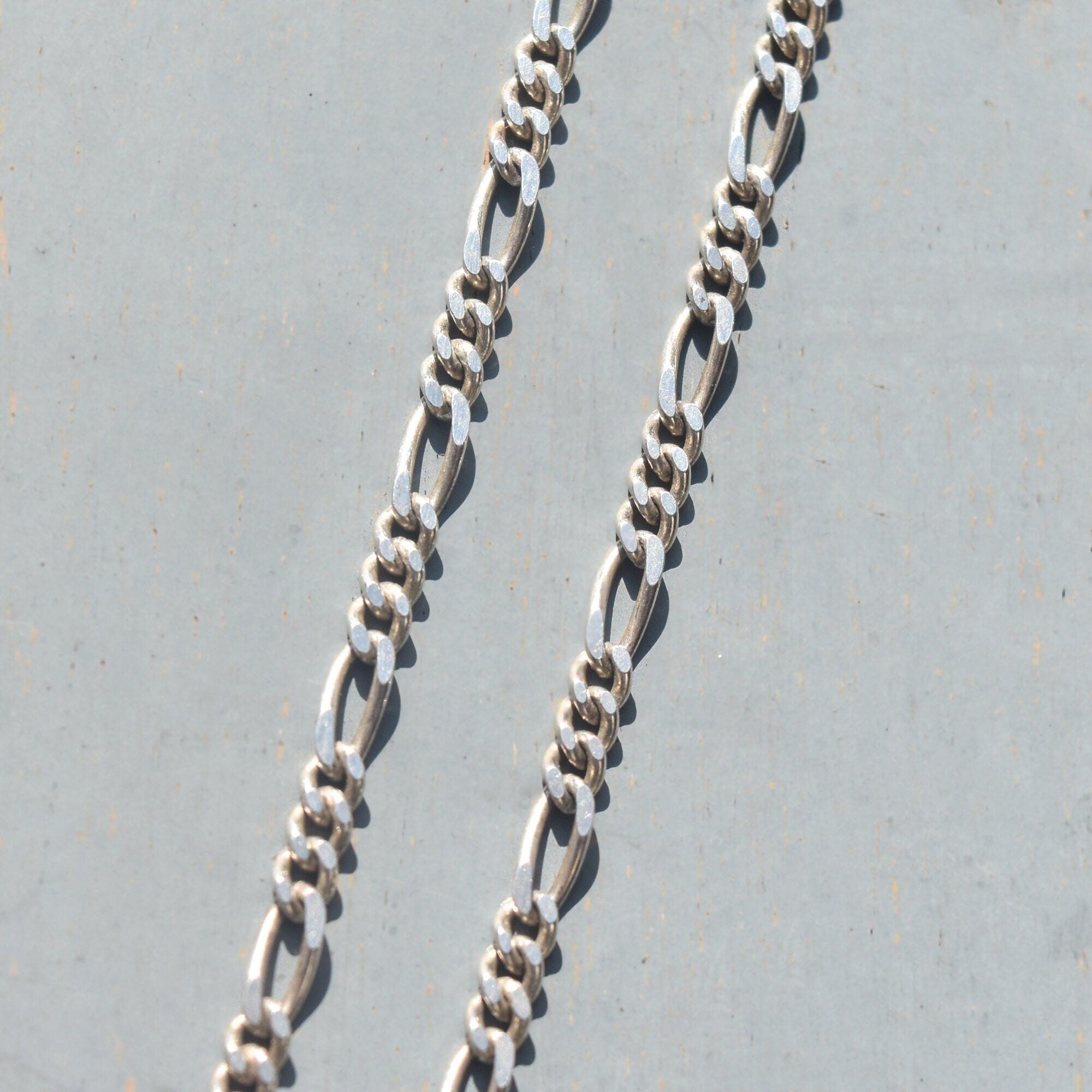 Italian Sterling Silver Figaro Chain, Classic 3mm Link Necklace, Vintage Unisex Chain, 19.75" L