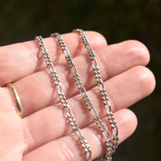 Italian Sterling Silver Figaro Chain, Classic 3mm Link Necklace, Vintage Unisex Chain, 19.75" L