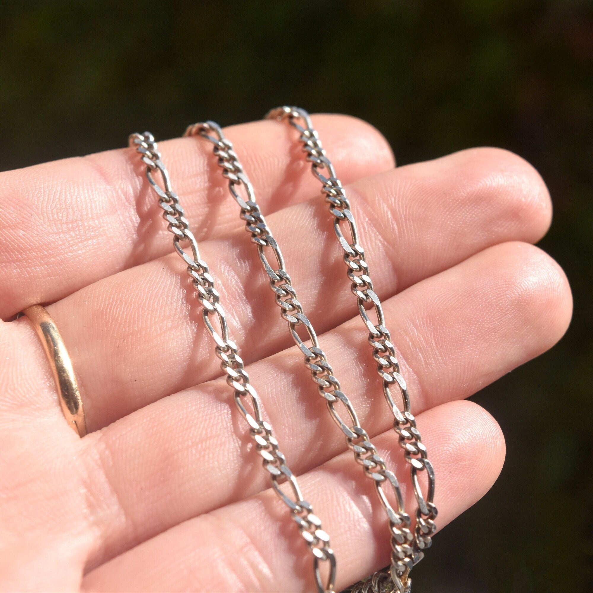 Italian Sterling Silver Figaro Chain, Classic 3mm Link Necklace, Vintage Unisex Chain, 19.75" L