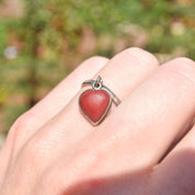 TAXCO Red Jasper Heart Dangle Ring In Sterling Silver, Stacking Ring, Mexican 925 Silver, Size 7 US