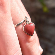 TAXCO Red Jasper Heart Dangle Ring In Sterling Silver, Stacking Ring, Mexican 925 Silver, Size 7 US