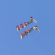 Elegant 14K Pink Tourmaline Pierced Dangle Earrings, Scalloped 3-Stone Earrings, Estate Jewelry, 30mm