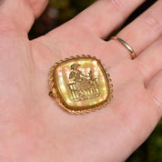 Czech Mother Of Pearl Gilt Filigree Cameo Style Brooch Pin, Maiden Figure, Estate Jewelry, 33mm