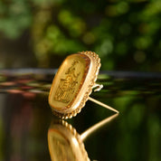 Czech Mother Of Pearl Gilt Filigree Cameo Style Brooch Pin, Maiden Figure, Estate Jewelry, 33mm