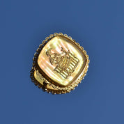 Czech Mother Of Pearl Gilt Filigree Cameo Style Brooch Pin, Maiden Figure, Estate Jewelry, 33mm