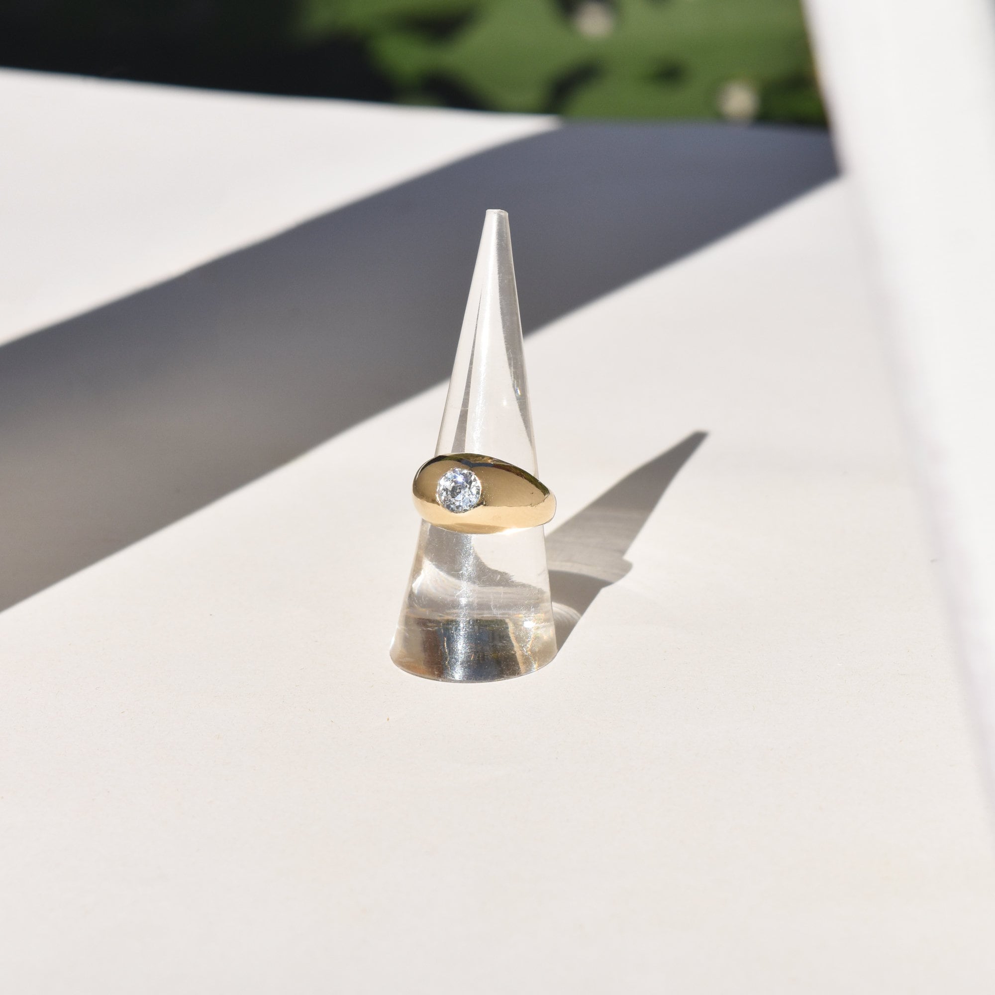 10K GF Paste Solitaire Dome Ring In Polished Yellow Gold, Victorian Wedding Ring, Size 7 US