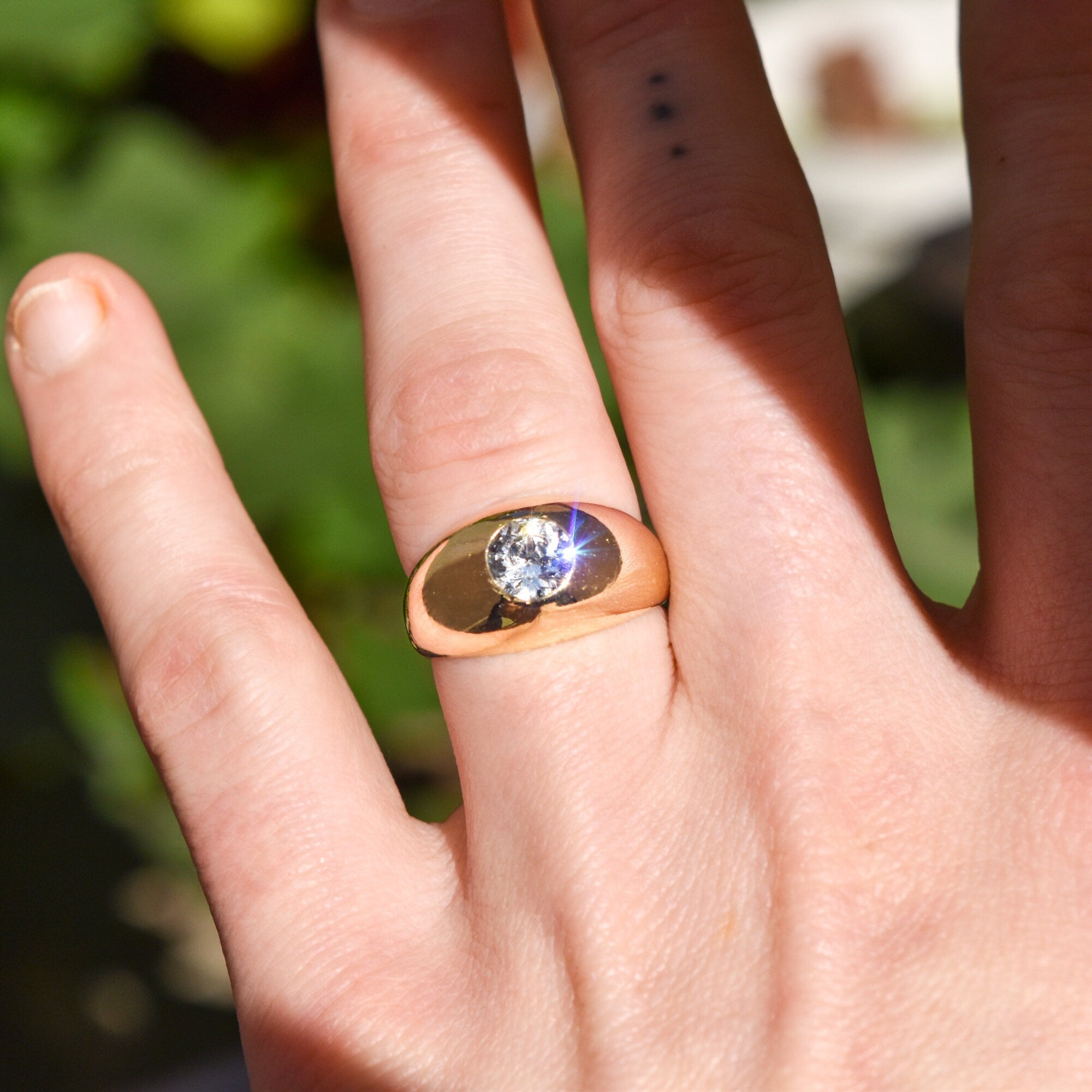 10K GF Paste Solitaire Dome Ring In Polished Yellow Gold, Victorian Wedding Ring, Size 7 US