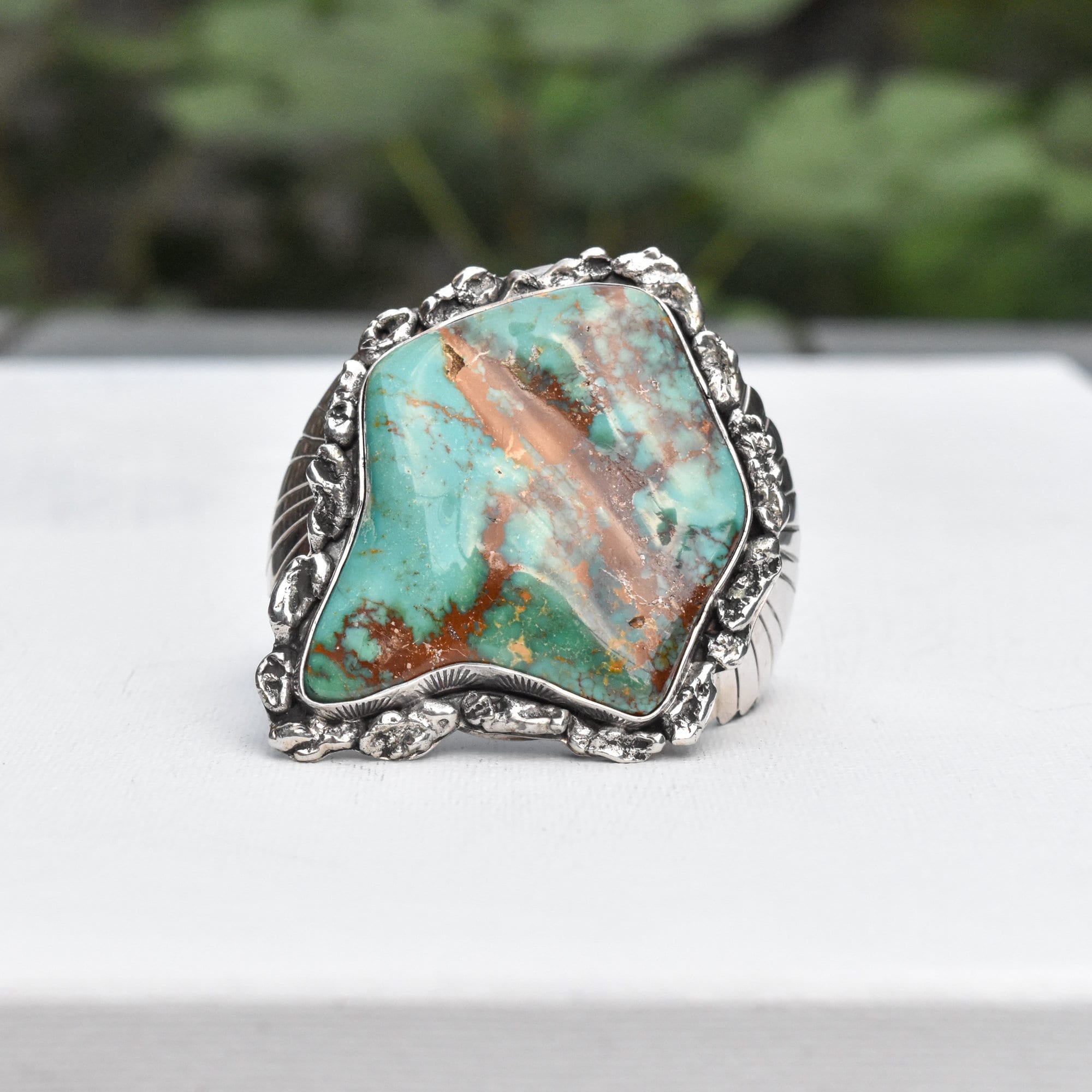 Massive Royston Turquoise Free-Form Sterling Cuff Bracelet By Lee Bennett, Navajo Native American, 5.625"