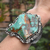 Massive Royston Turquoise Free-Form Sterling Cuff Bracelet By Lee Bennett, Navajo Native American, 5.625"