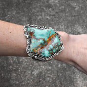 Massive Royston Turquoise Free-Form Sterling Cuff Bracelet By Lee Bennett, Navajo Native American, 5.625"