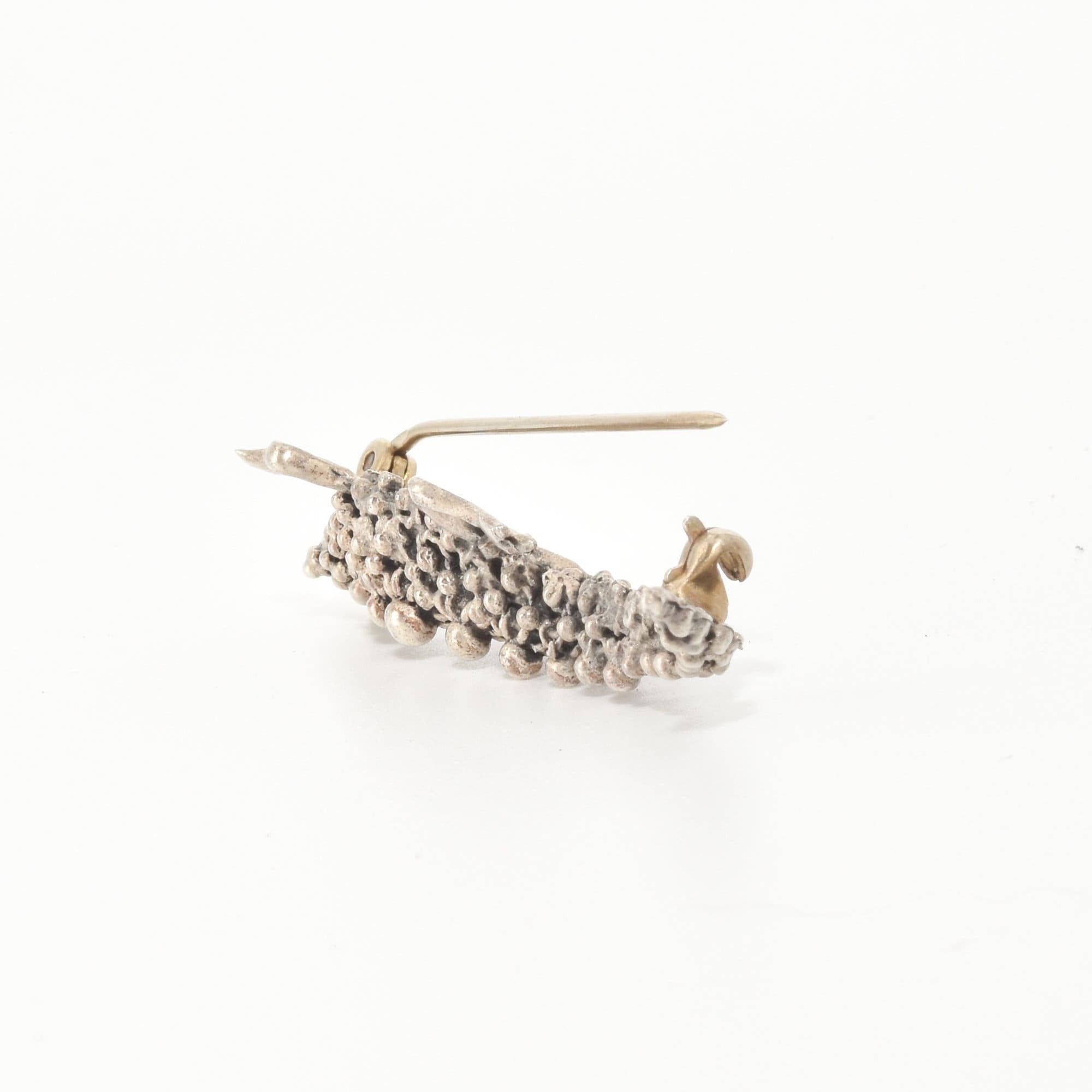 Sterling Silver Cannetille Lizard Brooch, Pebbled Silver Gecko Label Pin, Estate Jewelry, 2.25" L