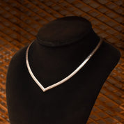 Italian Sterling Silver Chevron Omega Necklace, Modernist V-Shaped Choker, Estate Jewelry, 15.75"
