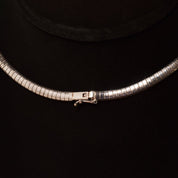 Italian Sterling Silver Chevron Omega Necklace, Modernist V-Shaped Choker, Estate Jewelry, 15.75"