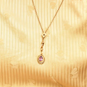 10K Amethyst Seed Pearl Watch/Lorgnette Chain Lavaliere Necklace W/ Slide, Mourning Jewelry, 22" L