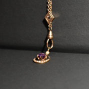 10K Amethyst Seed Pearl Watch/Lorgnette Chain Lavaliere Necklace W/ Slide, Mourning Jewelry, 22" L