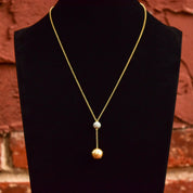 Estate 18K Diamond Ball Drop Lariat Necklace, Diamond Cluster Pendant, Yellow Gold Rolo Chain, 18" L