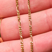 Italian Figaro Chain In 14K Yellow Gold, 2mm Solid Gold Link Necklace, Estate Jewelry, 15 3/4"