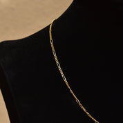Italian Figaro Chain In 14K Yellow Gold, 2mm Solid Gold Link Necklace, Estate Jewelry, 15 3/4"