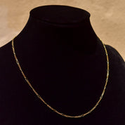 Italian Figaro Chain In 14K Yellow Gold, 2mm Solid Gold Link Necklace, Estate Jewelry, 15 3/4"