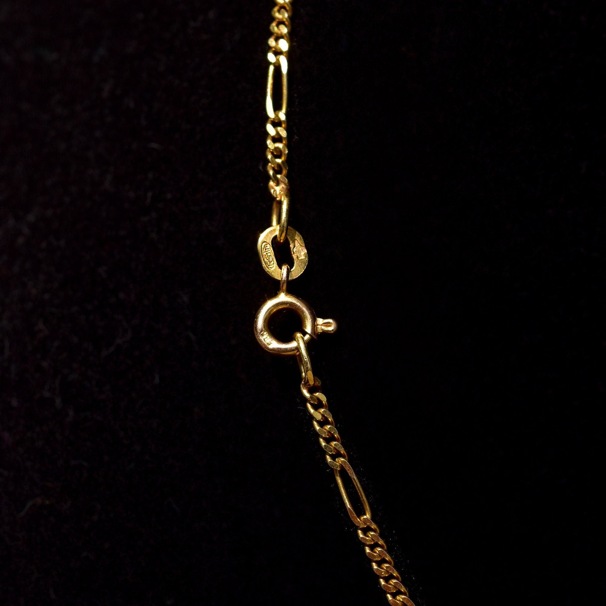 Italian Figaro Chain In 14K Yellow Gold, 2mm Solid Gold Link Necklace, Estate Jewelry, 15 3/4"