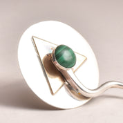 Signed Modernist Sterling Silver Malachite Brooch Pin, Abstract Two-Tone Circle Brooch, 38mm