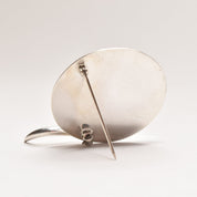 Signed Modernist Sterling Silver Malachite Brooch Pin, Abstract Two-Tone Circle Brooch, 38mm